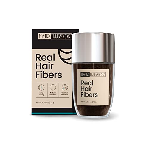 Hair Illusion Dark Brown Real Hair Fibers for Thinning Hair – 100% Natural Texture, Non Synthetic...